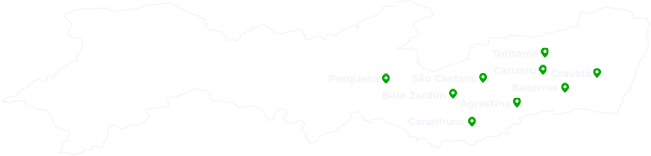 Mapa da região do Agreste pernambucano com as cidades atendidas pela EletroMaster