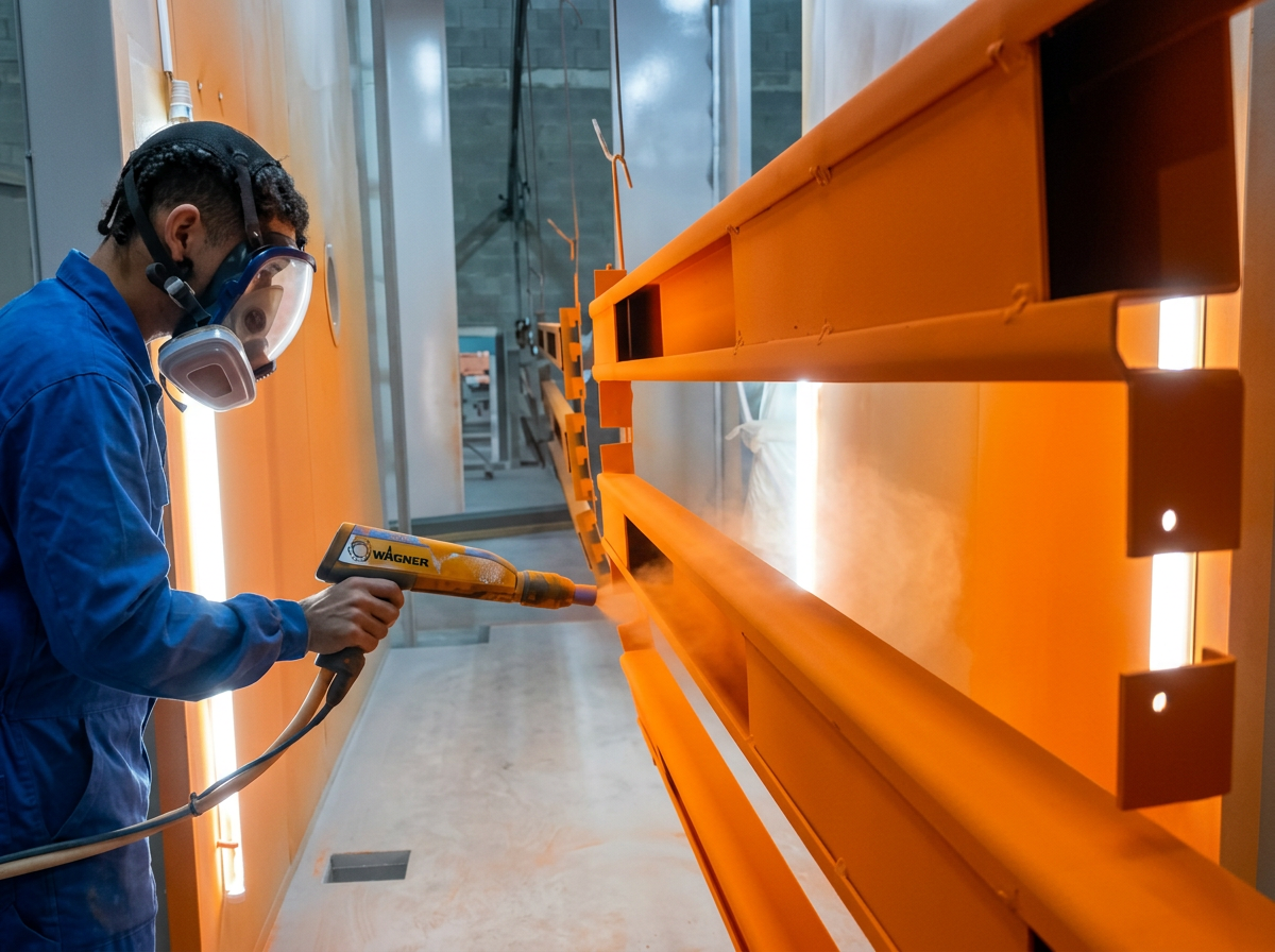 Aplicação de pintura eletrostática a pó em estruturas metálicas